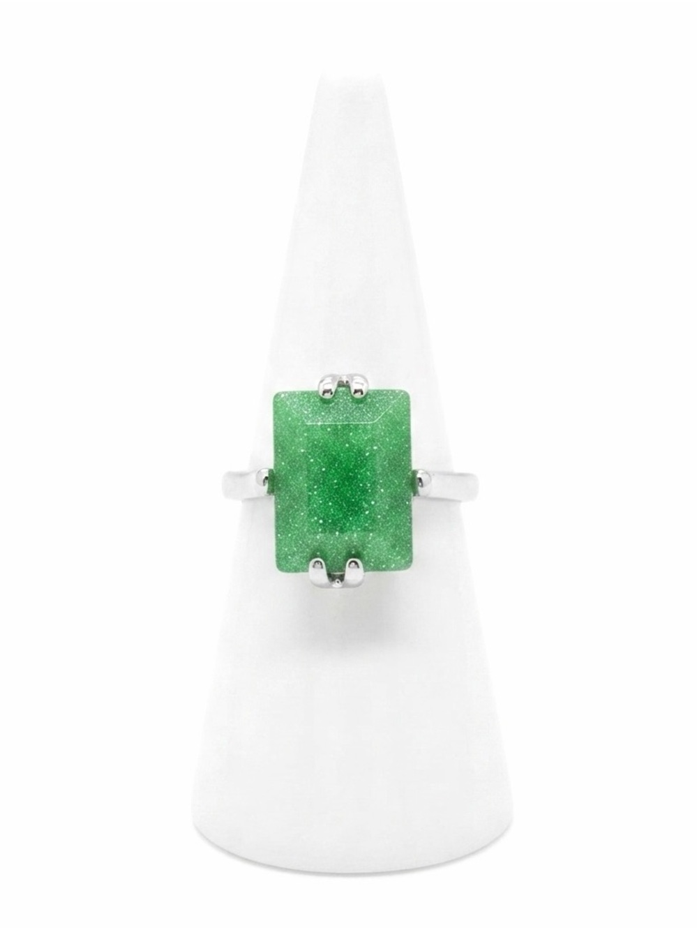New Handmade Rare Natural Green Jadeite Rectangular Stone Sterling Silver Ring